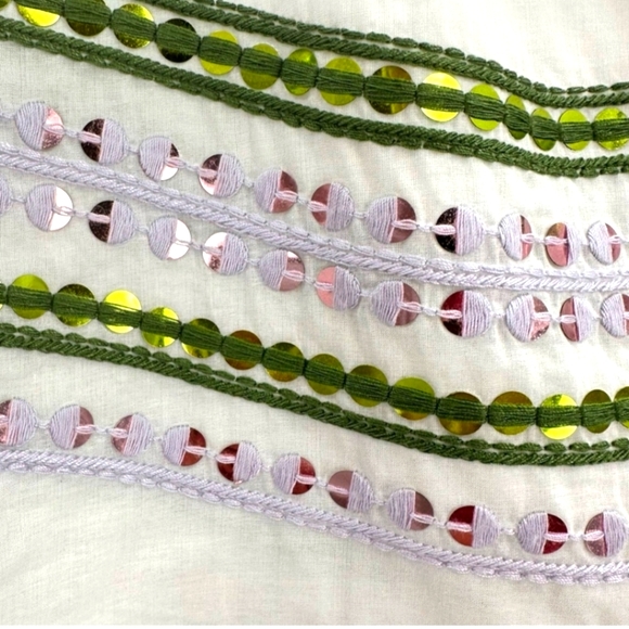 Tory Burch White Tunic with Lavendar and Green Sequin Embroidery. - Picture 6 of 15